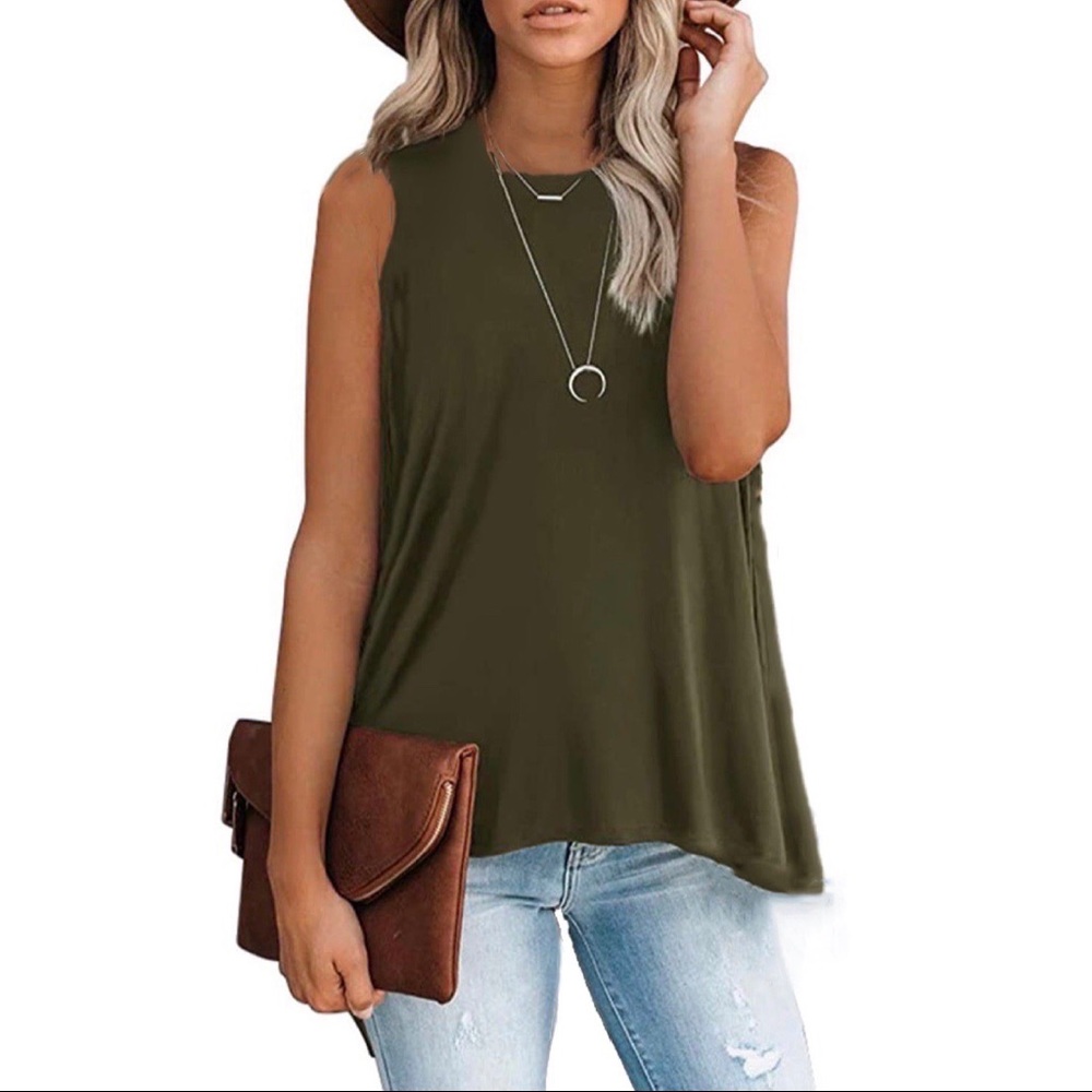 LIMITED Army Green Flowy Flare Sleeveless Tank Top - Picture 7 of 7